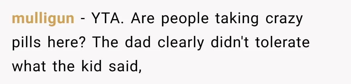 mulligun − YTA. Are people taking crazy pills here? The dad clearly didn't tolerate what the kid said,