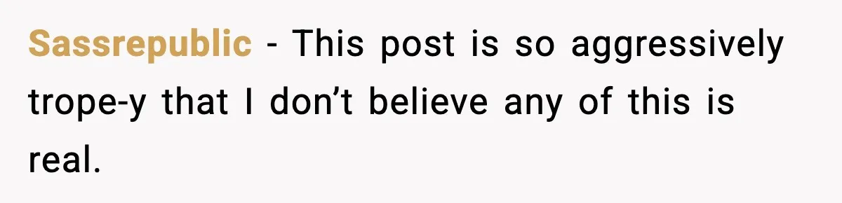 Sassrepublic − This post is so aggressively trope-y that I don’t believe any of this is real.