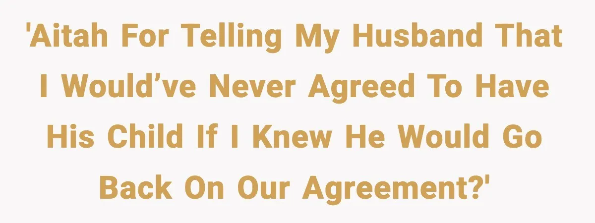 'AITAH for telling my husband that I would’ve never agreed to have his child if I knew he would go back on our agreement?'