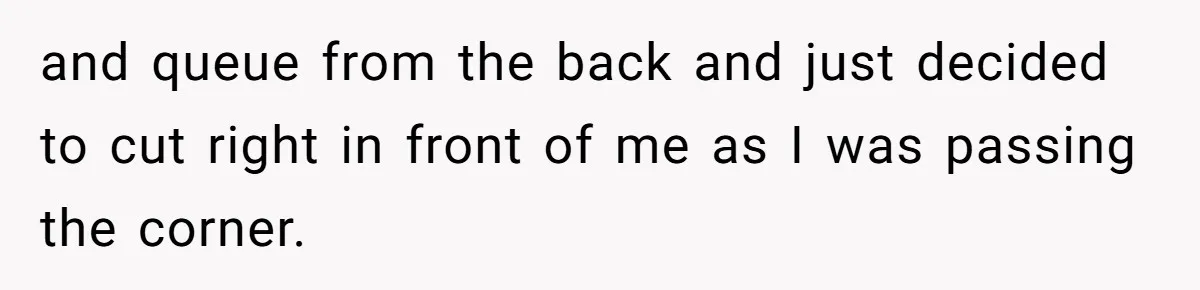 and queue from the back and just decided to cut right in front of me as I was passing the corner.