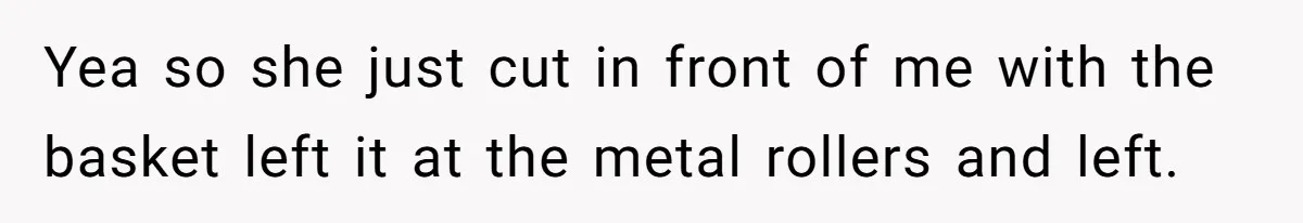Yea so she just cut in front of me with the basket left it at the metal rollers and left.