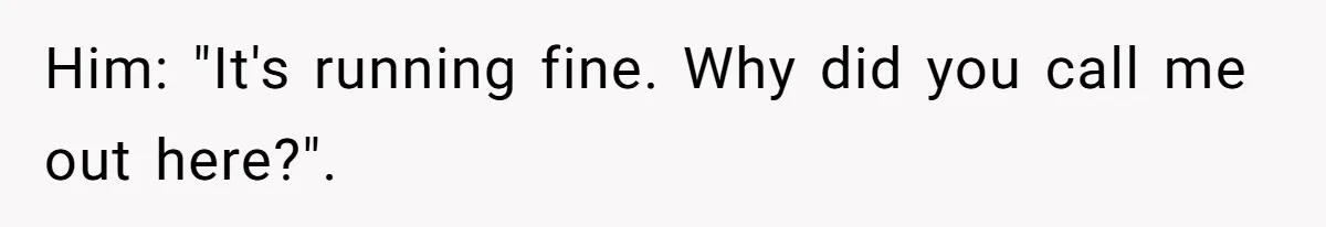 Him: "It's running fine. Why did you call me out here?".