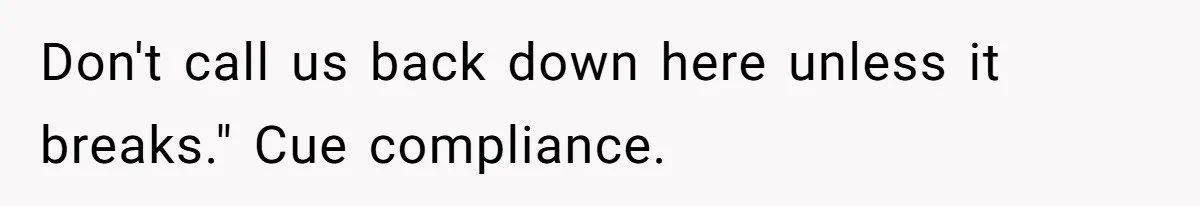 Don't call us back down here unless it breaks." Cue compliance.