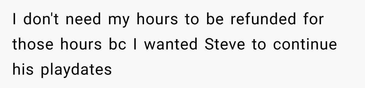 Mom Tried To Save $12.50 By “Correcting” Her Nanny’s Hours And Ended Up Owing Nearly $2,000 Instead I don't need my hours to be refunded for those hours bc I wanted Steve to continue his playdates