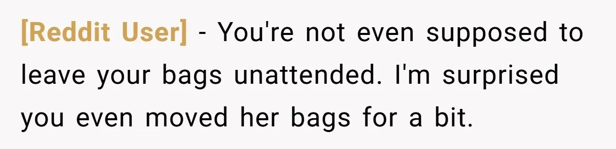 [Reddit User] − You're not even supposed to leave your bags unattended. I'm surprised you even moved her bags for a bit.