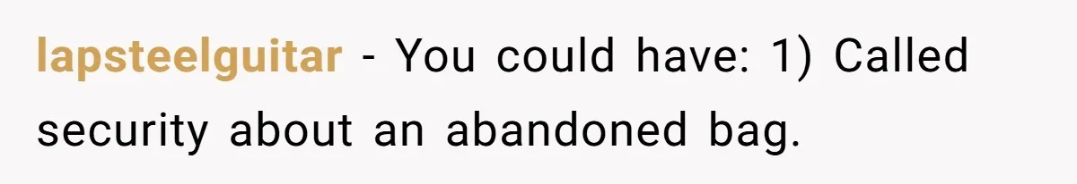 lapsteelguitar − You could have: 1) Called security about an abandoned bag.
