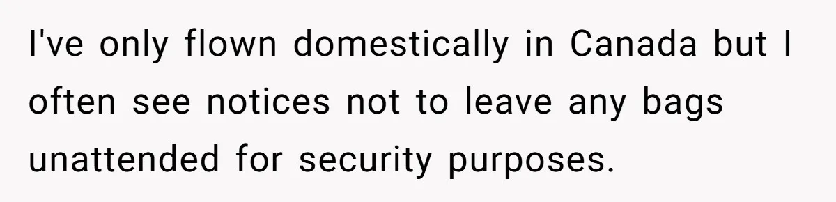 I've only flown domestically in Canada but I often see notices not to leave any bags unattended for security purposes.