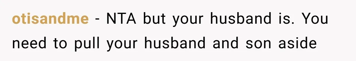 Father Calls Out Son’s Ugly Behavior, Husband Gets Mad About “Tone” In Front Of In-Laws otisandme − NTA but your husband is. You need to pull your husband and son aside