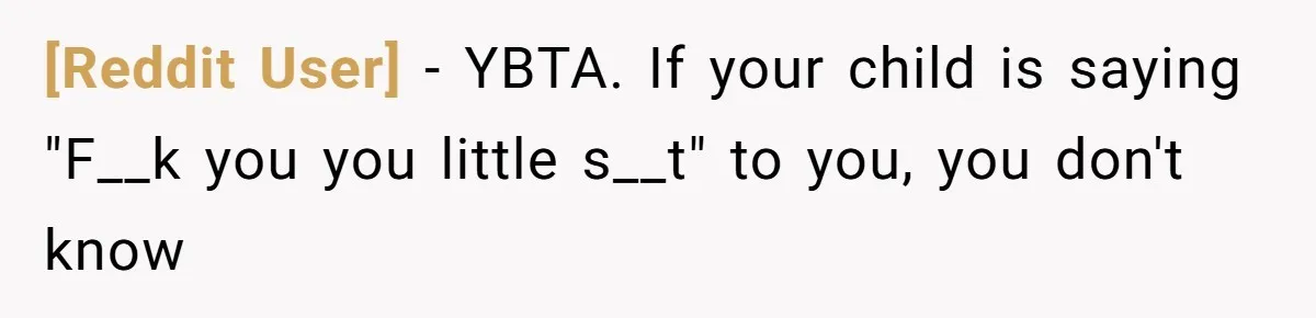 [Reddit User] − YBTA. If your child is saying "F__k you you little s__t" to you, you don't know