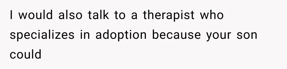 Father Calls Out Son’s Ugly Behavior, Husband Gets Mad About “Tone” In Front Of In-Laws I would also talk to a therapist who specializes in adoption because your son could
