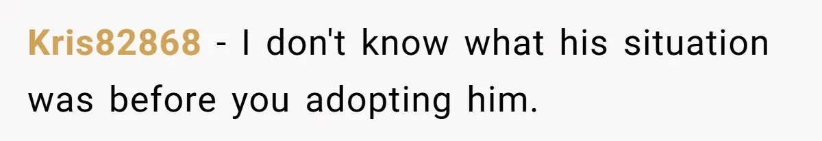 Father Calls Out Son’s Ugly Behavior, Husband Gets Mad About “Tone” In Front Of In-Laws Kris82868 − I don't know what his situation was before you adopting him.