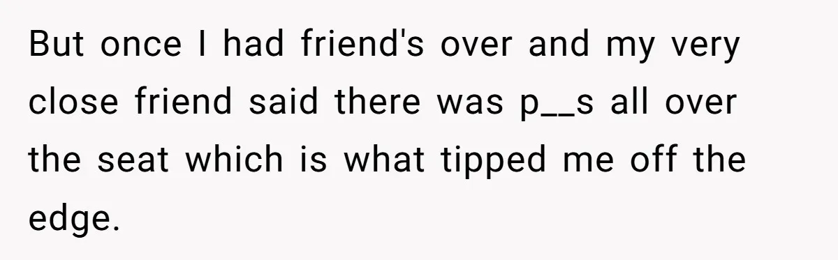 But once I had friend's over and my very close friend said there was p__s all over the seat which is what tipped me off the edge.