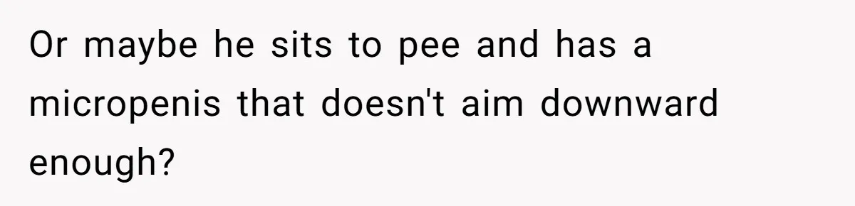 Or maybe he sits to pee and has a micropenis that doesn't aim downward enough?