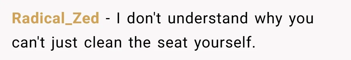 Radical_Zed − I don't understand why you can't just clean the seat yourself.