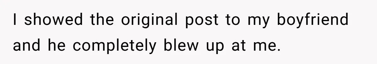 I showed the original post to my boyfriend and he completely blew up at me.