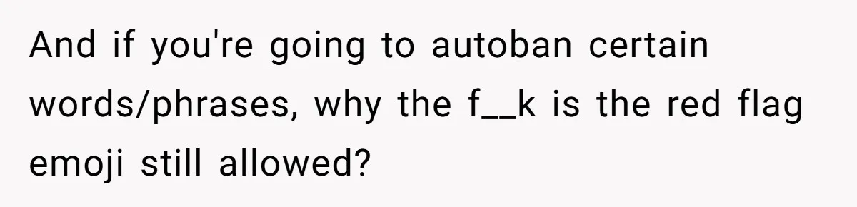 And if you're going to autoban certain words/phrases, why the f__k is the red flag emoji still allowed?