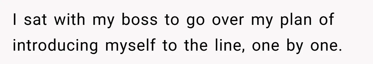 I sat with my boss to go over my plan of introducing myself to the line, one by one.