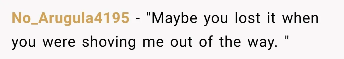 No_Arugula4195 − "Maybe you lost it when you were shoving me out of the way. "