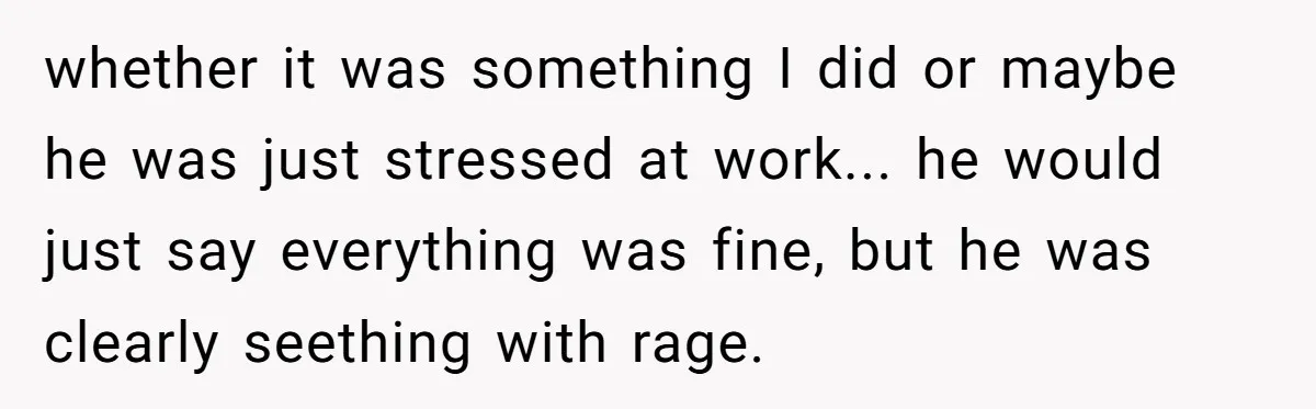 whether it was something I did or maybe he was just stressed at work... he would just say everything was fine, but he was clearly seething with rage.