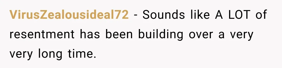 VirusZealousideal72 − Sounds like A LOT of resentment has been building over a very very long time.