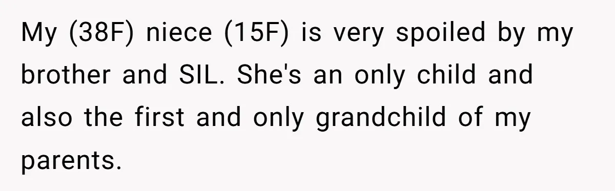 My (38F) niece (15F) is very spoiled by my brother and SIL. She's an only child and also the first and only grandchild of my parents.