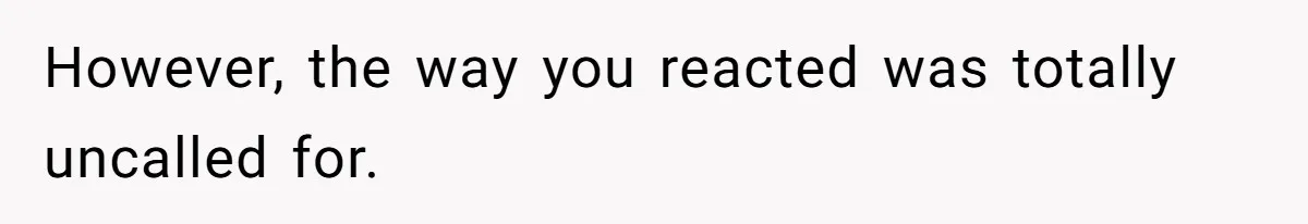 However, the way you reacted was totally uncalled for.