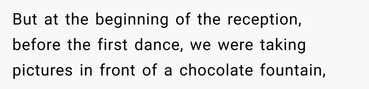 But at the beginning of the reception, before the first dance, we were taking pictures in front of a chocolate fountain,
