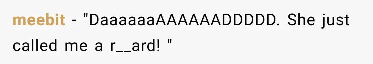 meebit − "DaaaaaaAAAAAADDDDD. She just called me a r__ard! "