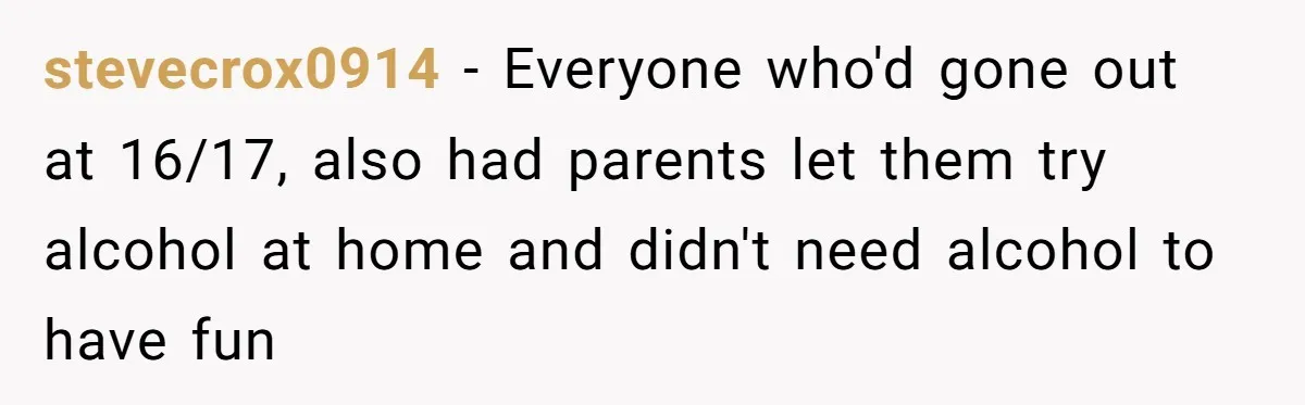 Wife Calls Husband Irresponsible After He Lets Minor Son Get Tipsy stevecrox0914 − Everyone who'd gone out at 16/17, also had parents let them try alcohol at home and didn't need alcohol to have fun