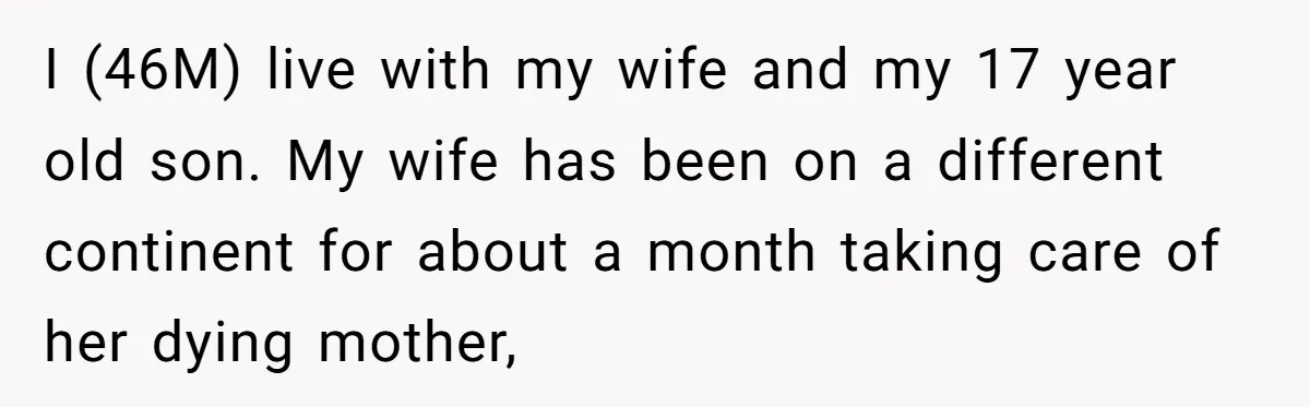 Wife Calls Husband Irresponsible After He Lets Minor Son Get Tipsy I (46M) live with my wife and my 17 year old son. My wife has been on a different continent for about a month taking care of her dying mother,