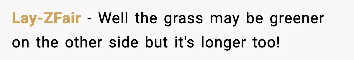 Lay-ZFair − Well the grass may be greener on the other side but it's longer too!