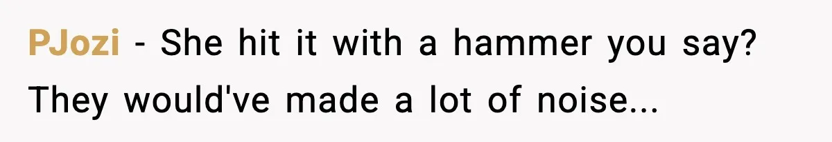 PJozi − She hit it with a hammer you say? They would've made a lot of noise...