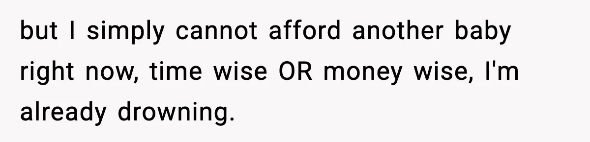 but I simply cannot afford another baby right now, time wise OR money wise, I'm already drowning.