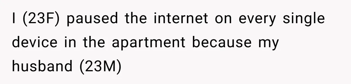 I (23F) paused the internet on every single device in the apartment because my husband (23M)