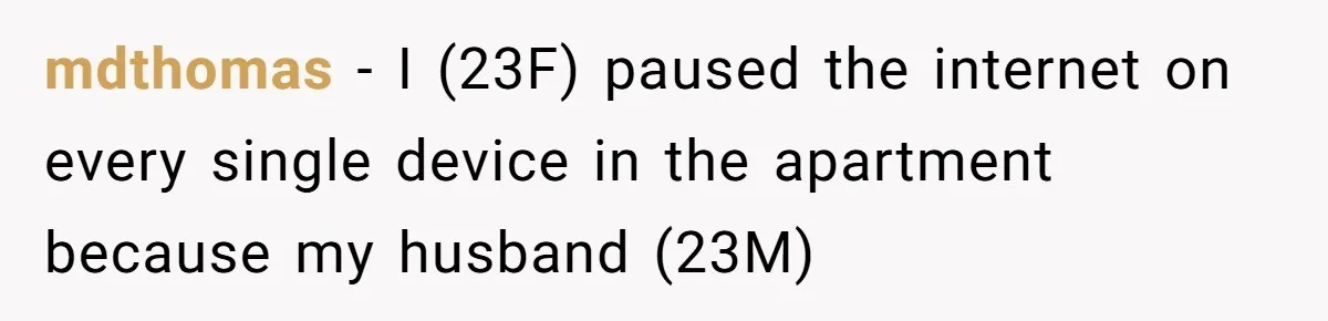 mdthomas − I (23F) paused the internet on every single device in the apartment because my husband (23M)