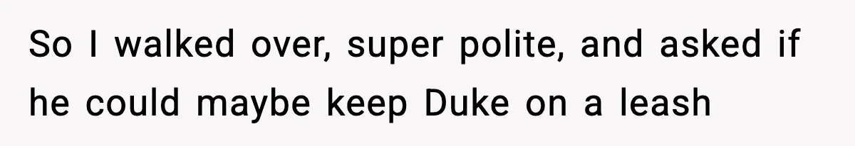 So I walked over, super polite, and asked if he could maybe keep Duke on a leash