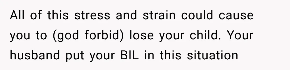 All of this stress and strain could cause you to (god forbid) lose your child. Your husband put your BIL in this situation