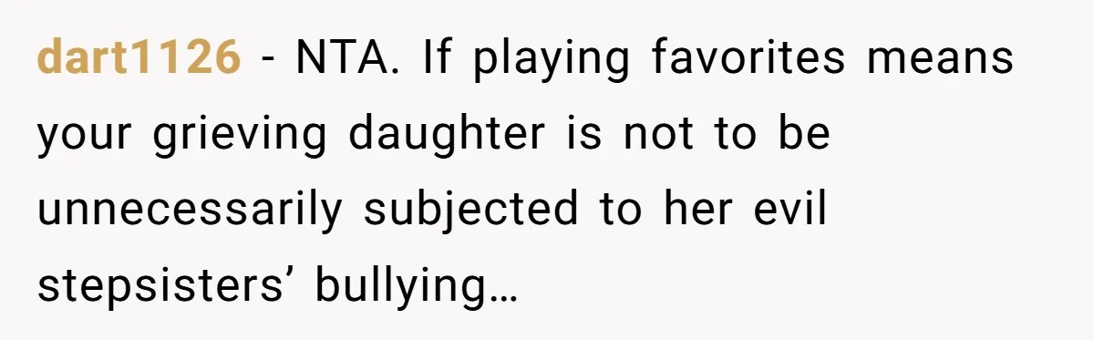 Father Books Separate Hotel Room For Daughter After Stepmother’s Kids Force Her To Sleep On Floor dart1126 − NTA. If playing favorites means your grieving daughter is not to be unnecessarily subjected to her evil stepsisters’ bullying…