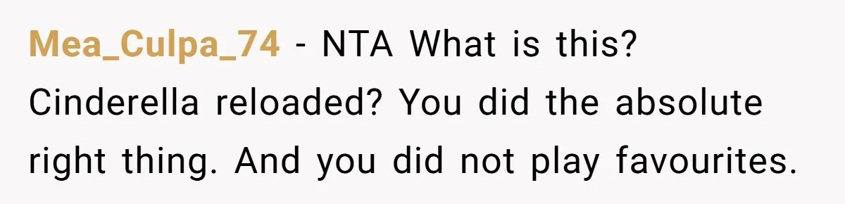 Father Books Separate Hotel Room For Daughter After Stepmother’s Kids Force Her To Sleep On Floor Mea_Culpa_74 − NTA What is this? Cinderella reloaded? You did the absolute right thing. And you did not play favourites.