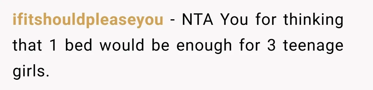 Father Books Separate Hotel Room For Daughter After Stepmother’s Kids Force Her To Sleep On Floor ifitshouldpleaseyou − NTA You for thinking that 1 bed would be enough for 3 teenage girls.
