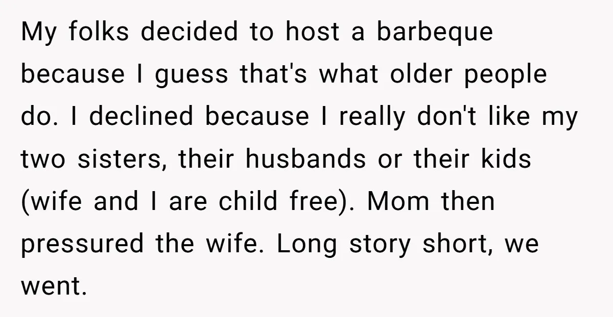 My folks decided to host a barbeque because I guess that's what older people do. I declined because I really don't like my two sisters, their husbands or their kids...
