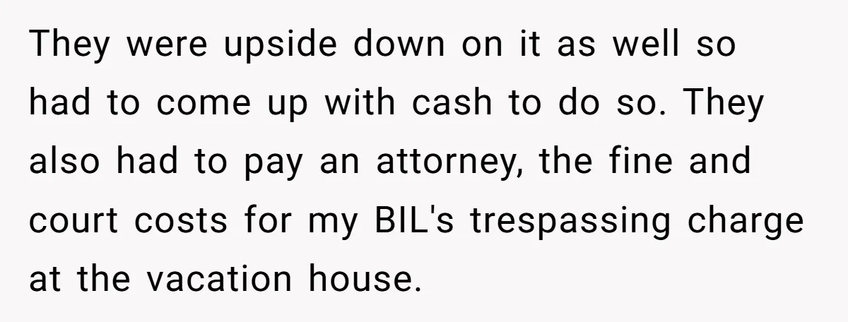 They were upside down on it as well so had to come up with cash to do so. They also had to pay an attorney, the fine and court costs...