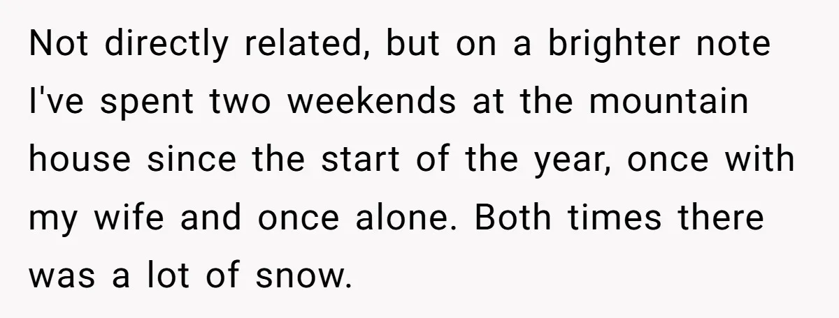 Not directly related, but on a brighter note I've spent two weekends at the mountain house since the start of the year, once with my wife and once alone. Both...