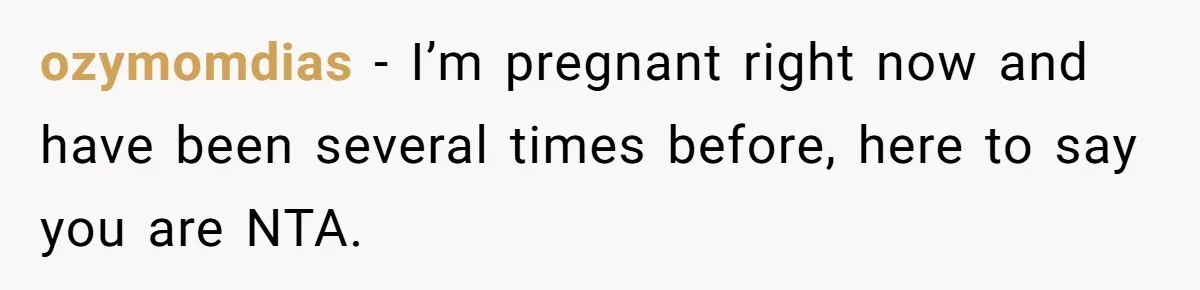 ozymomdias − I’m pregnant right now and have been several times before, here to say you are NTA.