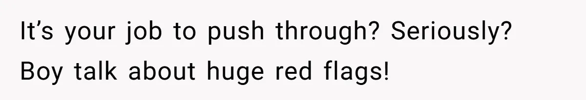 It’s your job to push through? Seriously? Boy talk about huge red flags!