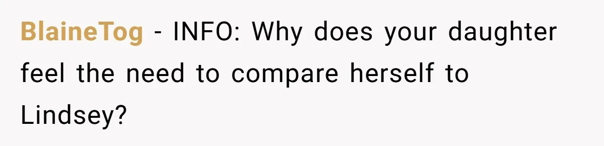 BlaineTog − INFO: Why does your daughter feel the need to compare herself to Lindsey?