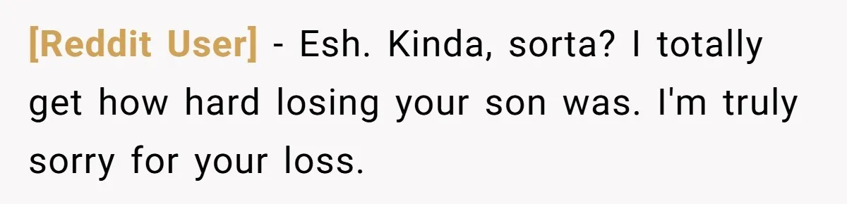 [Reddit User] − Esh. Kinda, sorta? I totally get how hard losing your son was. I'm truly sorry for your loss.
