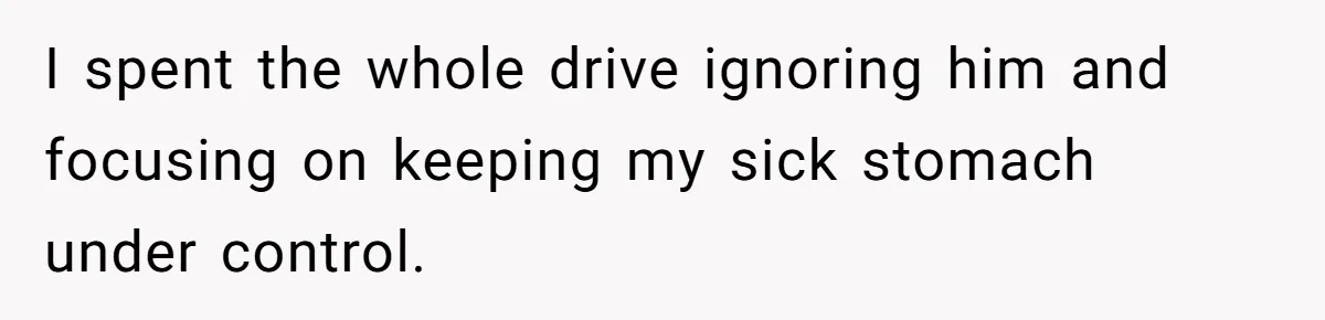 I spent the whole drive ignoring him and focusing on keeping my sick stomach under control.