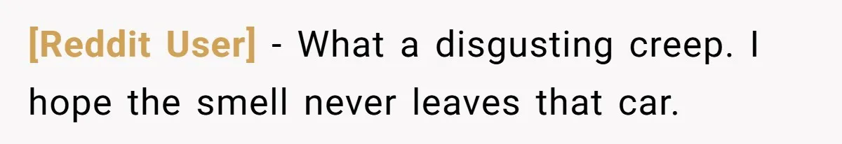 [Reddit User] − What a disgusting creep. I hope the smell never leaves that car.