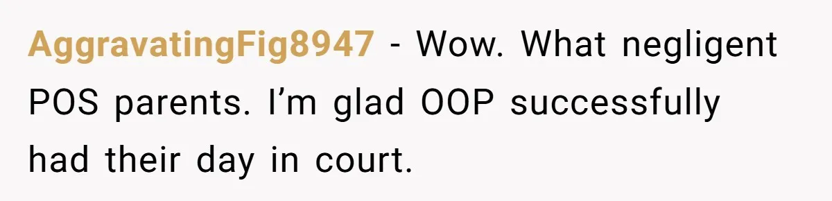AggravatingFig8947 − Wow. What negligent POS parents. I’m glad OOP successfully had their day in court.